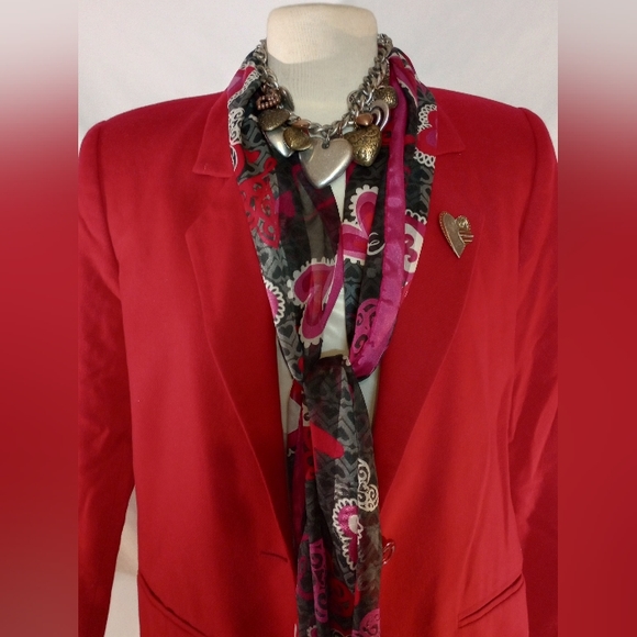 Vtg Sag Harbor Red Heartfelt Blazer - Picture 2 of 5